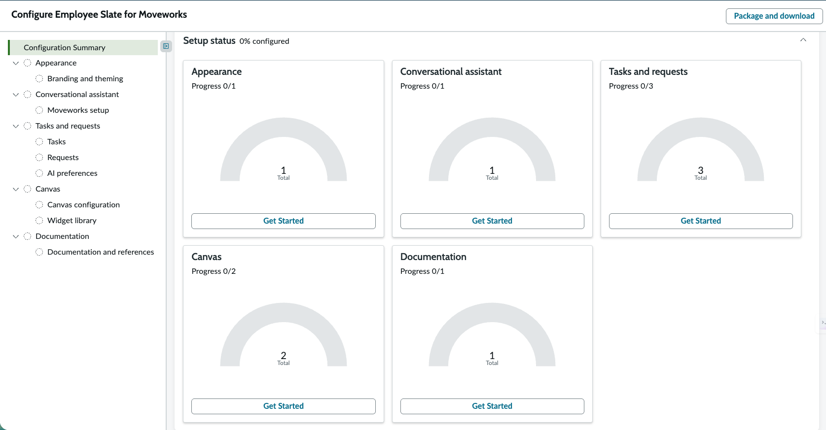 Configuration Console displaying for Employee Slate for Moveworks configuration.