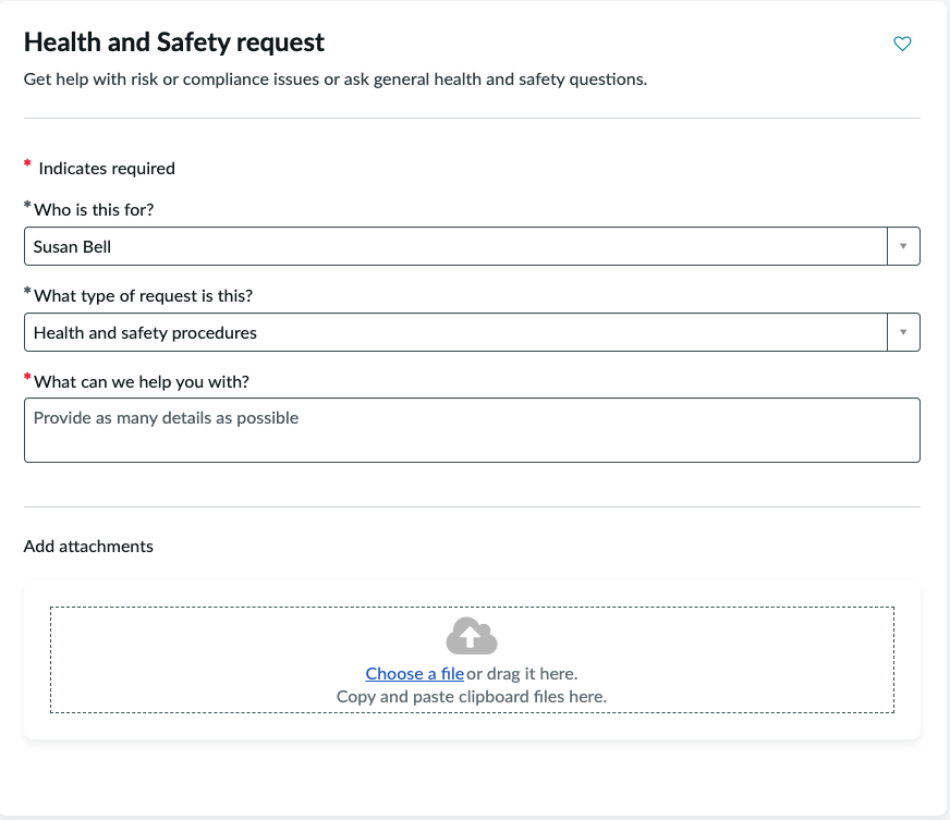 Image displayed health and safety general request form.