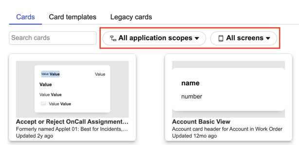 The application and screen lists on the open screen