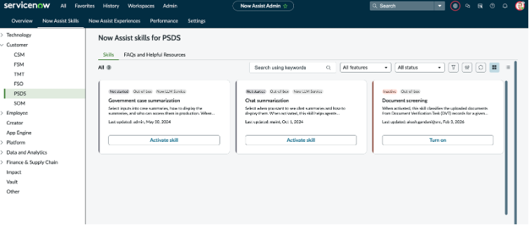 Filtrage de documents Carte de compétences de l’IA qui affiche la compétence à activer.