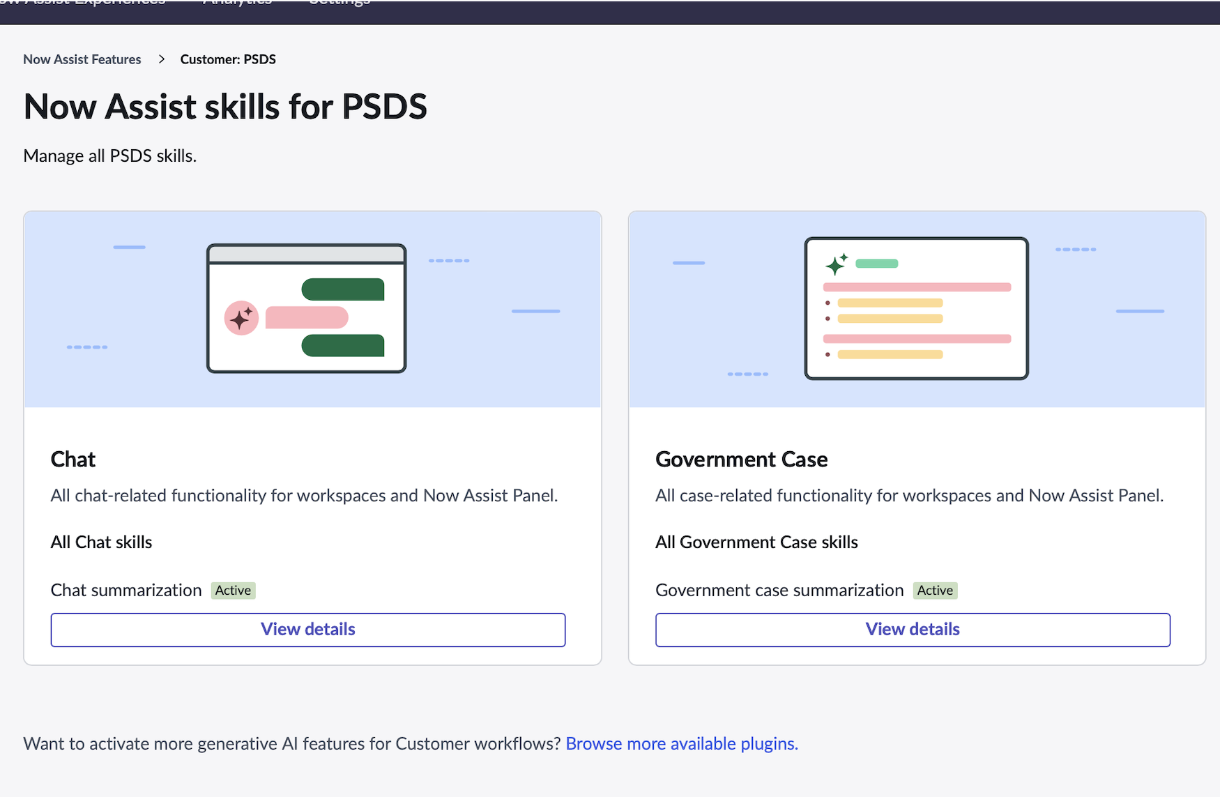 Carte de fonctionnalité affichant l’option permettant d’afficher les détails des compétences