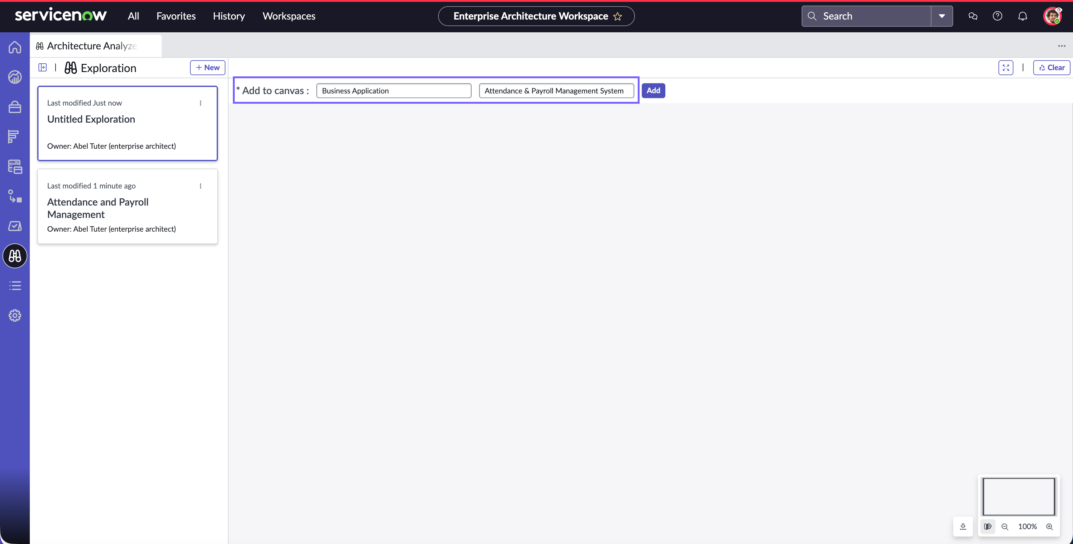 The architecture analyzer screen with the Add to canvas boxes highlighted.