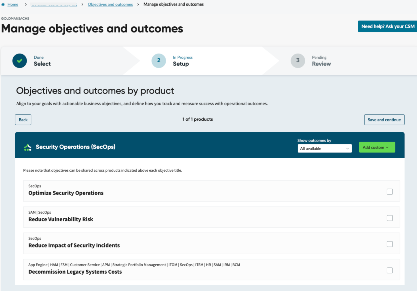 Manage objectives and outcomes