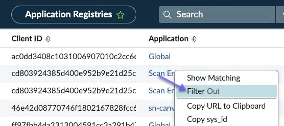 Application registry filtering Scan Engine scope.