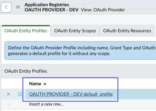 OAuth Entity profile for OAuth Provider-Dev.