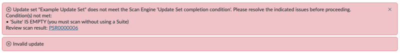 Update set error message when the suite is empty in the configuration.