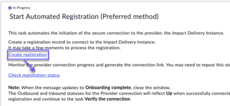 Create registration link and the check registration status links on the registration page.
