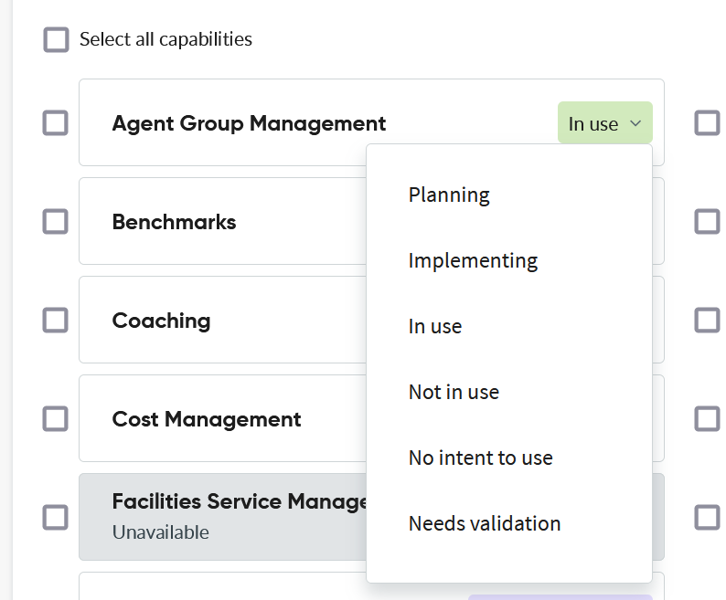 Shows changing the capability status for a single application.