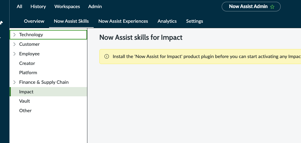 Now Assist skills panel for Impact