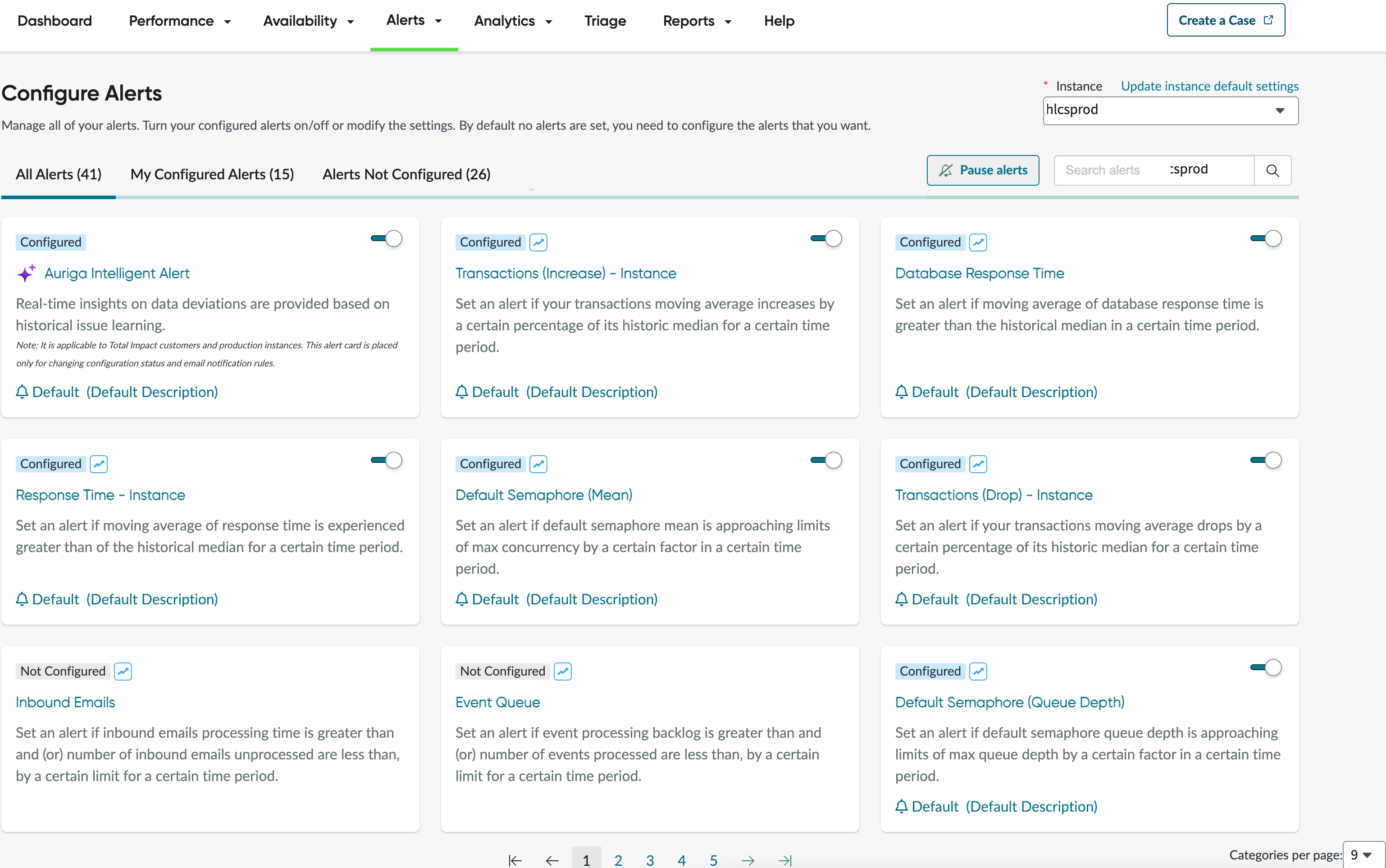 Shows the Configure Alerts banner to begin alert configuration.
