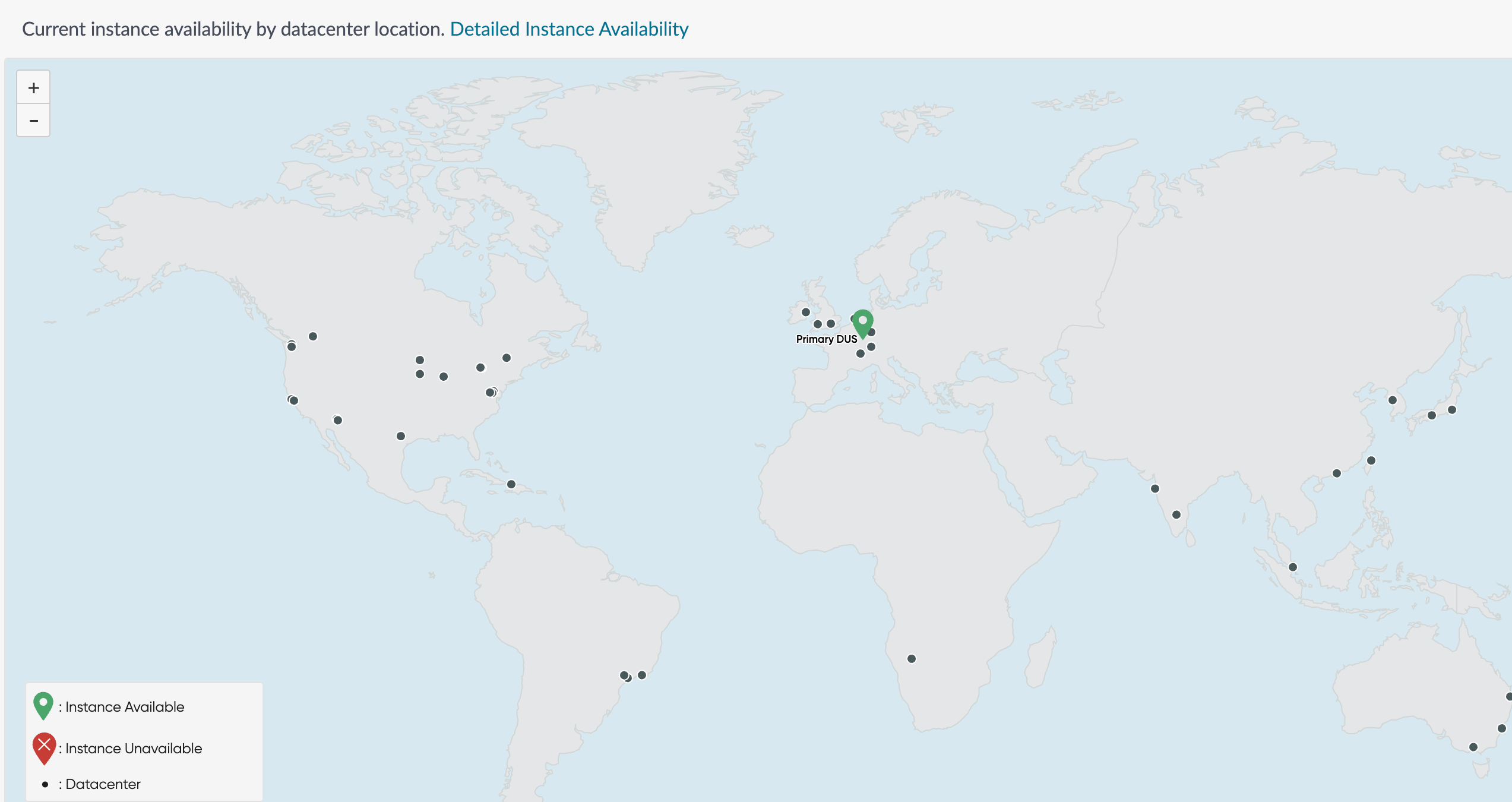 Instance availability in a geographical map.