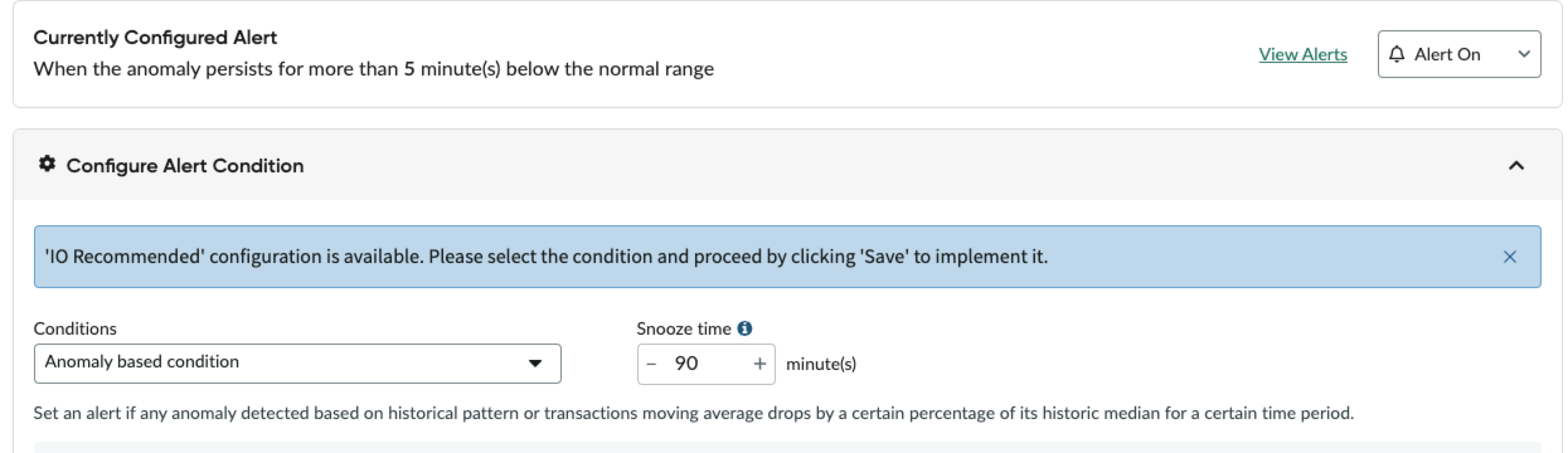 Shows the Alert Condition Configuration screen.