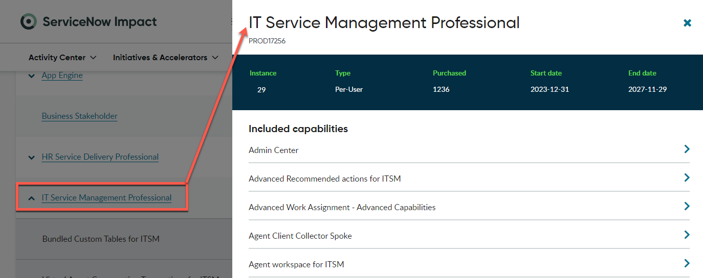 Shows the expanded list of capabilities.