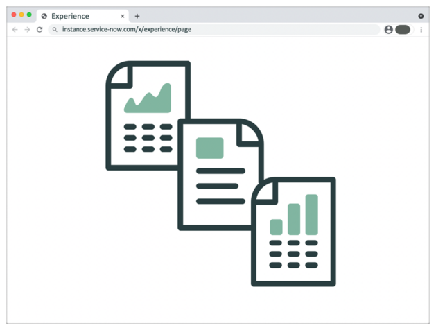 Webbrowser mit drei Seiten, die in einer UI Builder-Experience angezeigt werden.