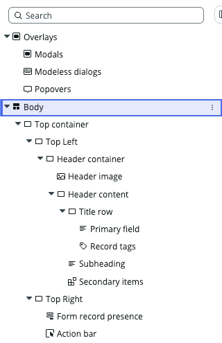 Inhaltsstruktur in UI Builder.
