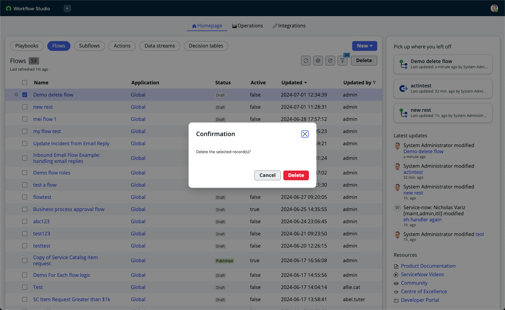 Delete confirmation window