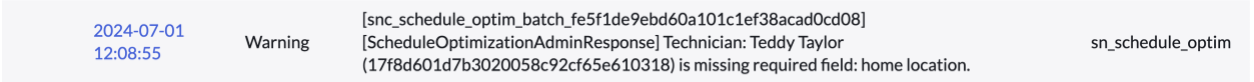 Schedule Optimization warning message