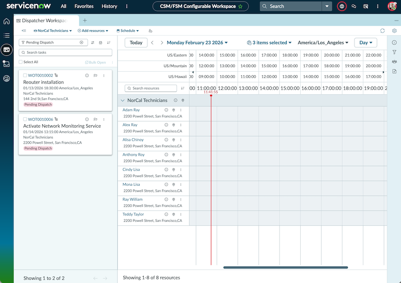 stacked time zones in dispatcher workspace
