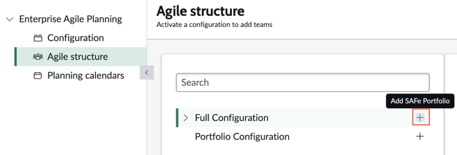 Opção para adicionar equipes à estrutura Agile.