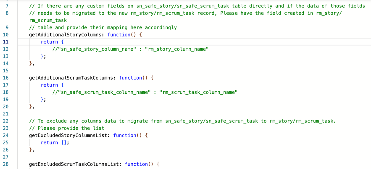 Inclusão de script para adicionar ou ocultar colunas da história do SAFe e da tarefa do Scrum do SAFe.