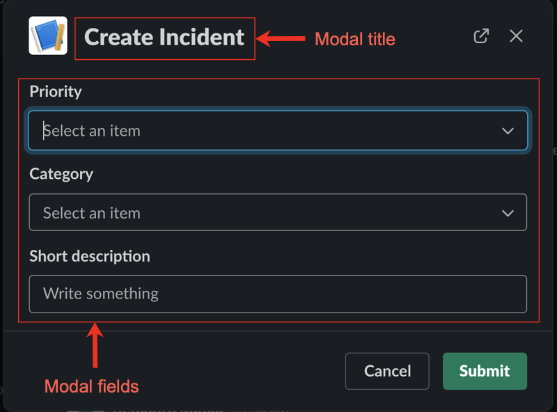 Slack modal.