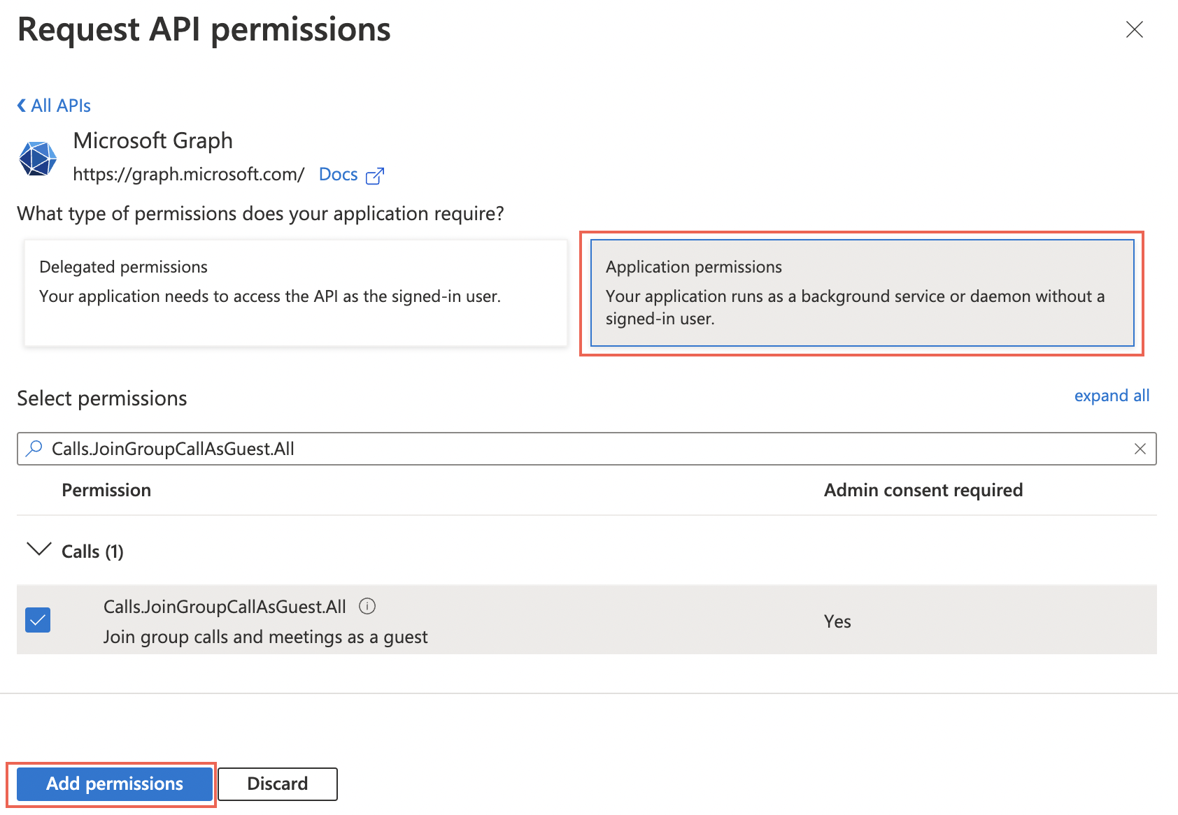 Add application permissions.
