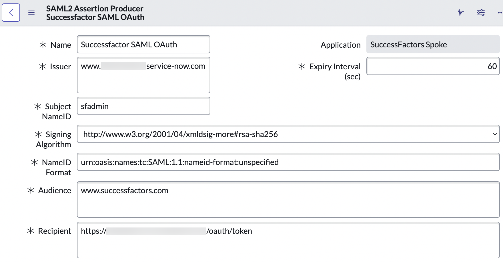 SAML2 assertion producer record.