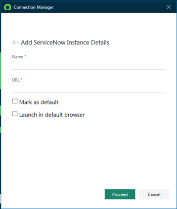 Add the ServiceNow instance in Connection Manager.