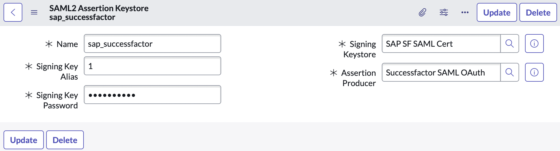 SAML2 assertion keystore record.