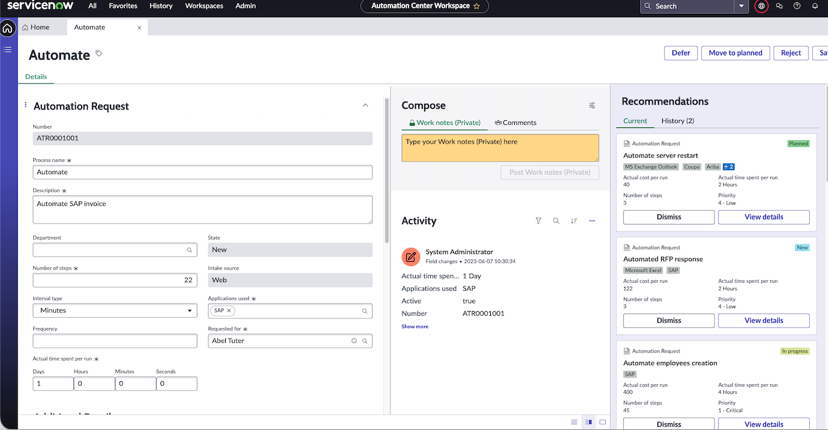 Recommendations contextual panel