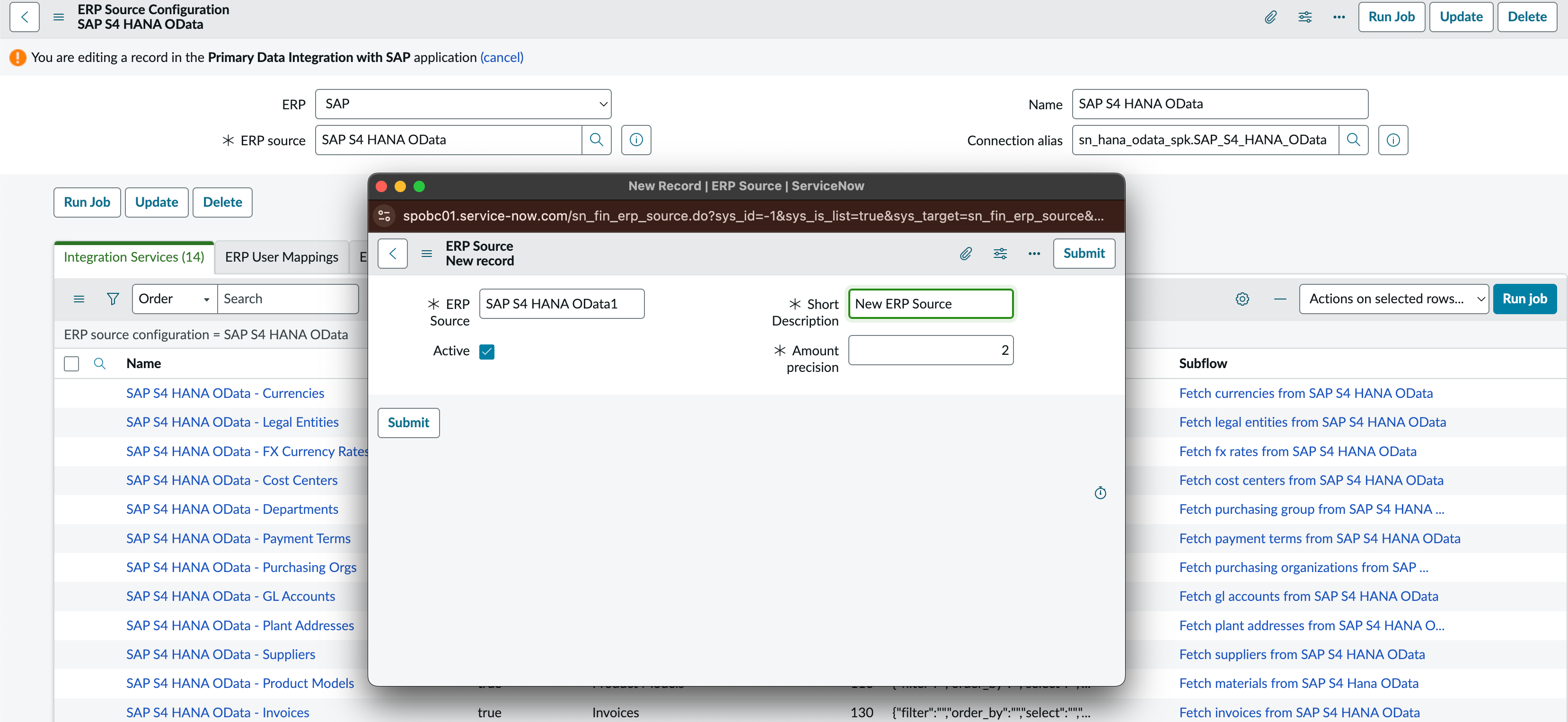 Definieren Sie eine neue ERP-Quellkonfiguration für S4 HANA OData