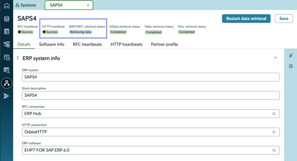 System record with ODATA retrieval status of completed.