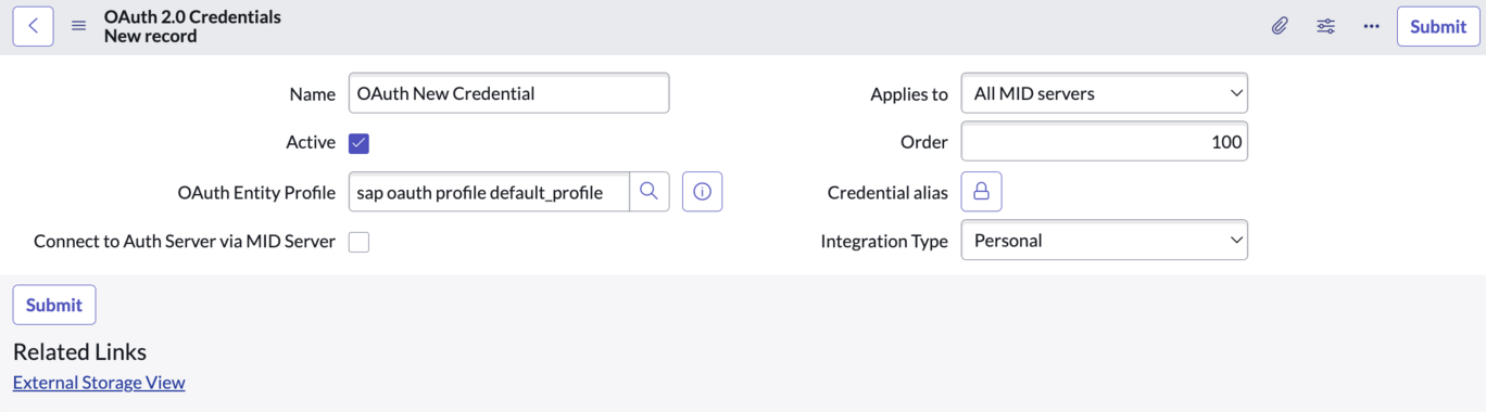 Oauth 2.0 credentials form with fields containing information.