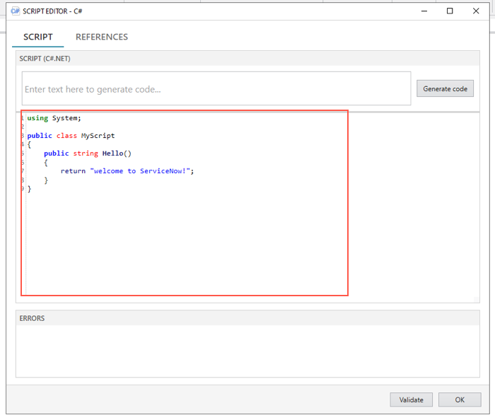 Script pane in Script Editor