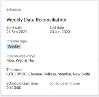 Event details snapshot of the associated bot process whose interval type is Weekly.