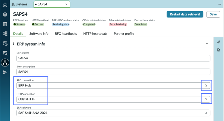 New system record with filled in fields.