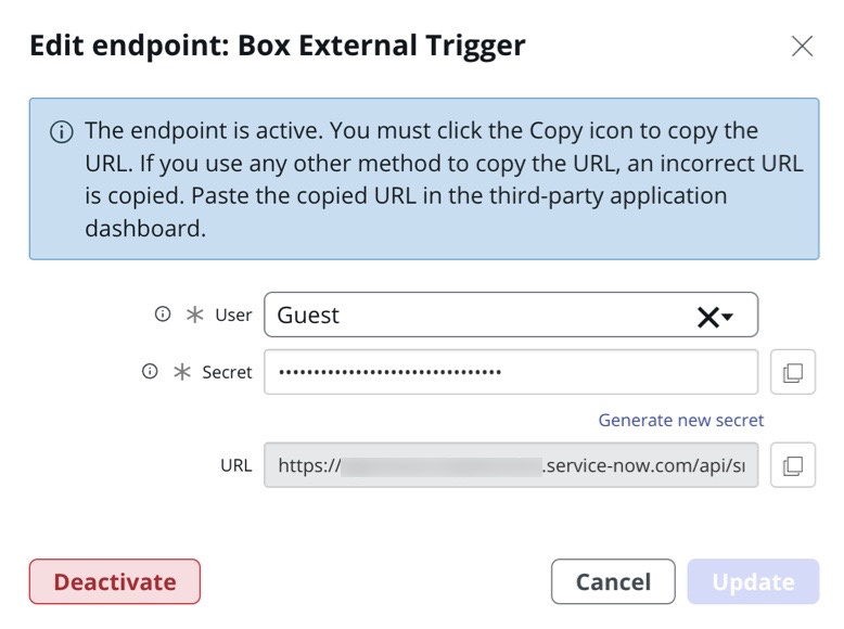 Configure external trigger for the Box spoke.