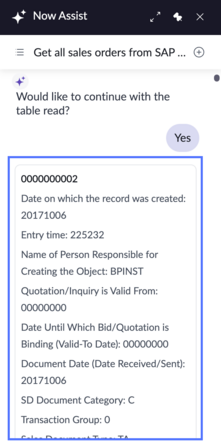 Now assist panel with information retrieved listed.