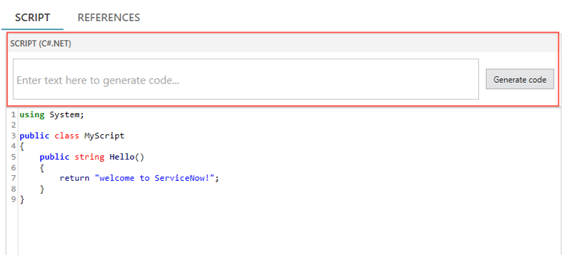 Generate code button and prompt in Script Editor