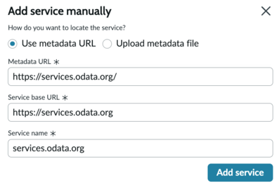 Add service manually fields filled in with details.
