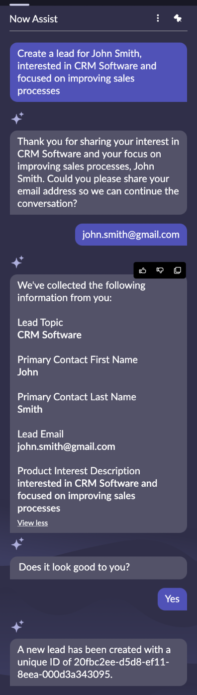 Example showing lead creation.