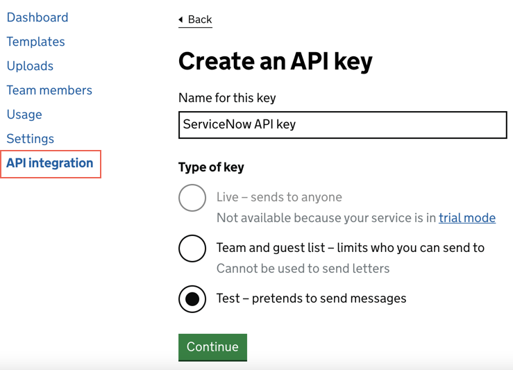 Create an API key.