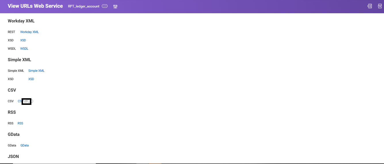 Click the marked icon under the CSV section.