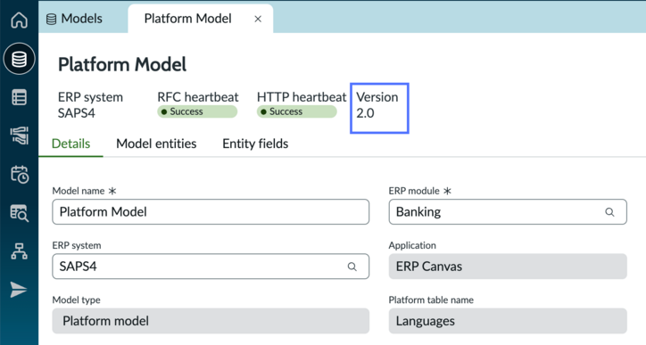 Model record with version number highlighted.