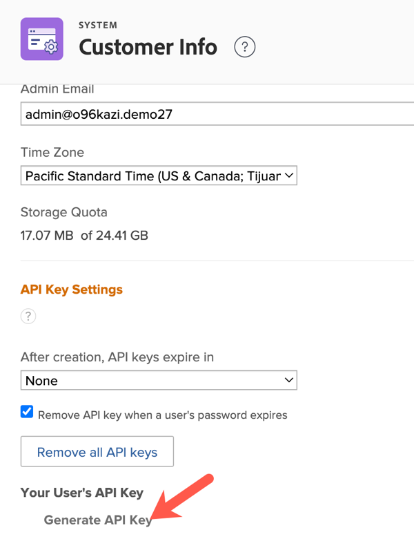 Generate API Key link.