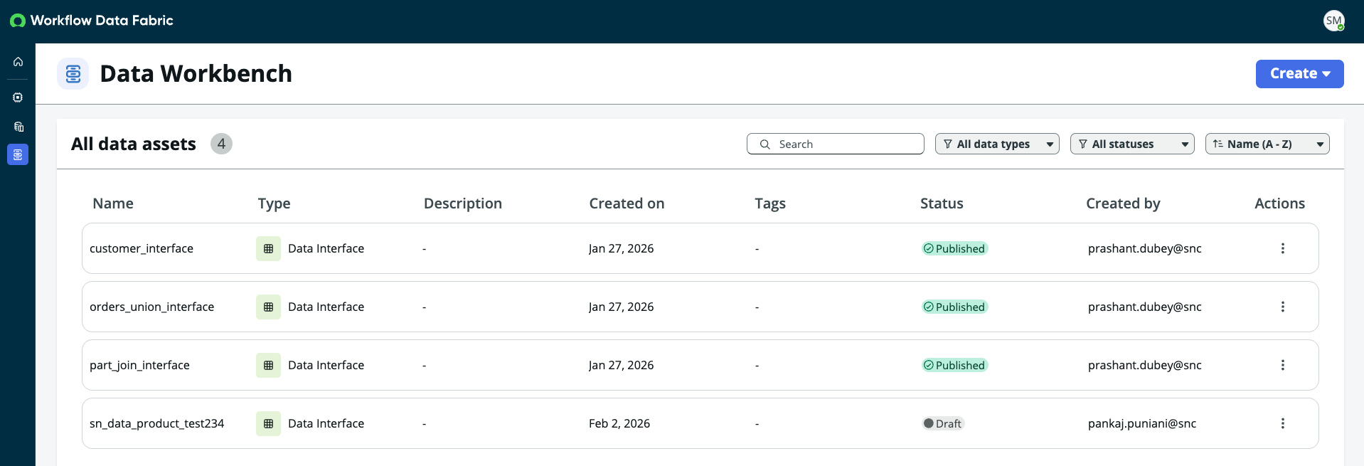 Screenshot showing the Data Workbench user interface.