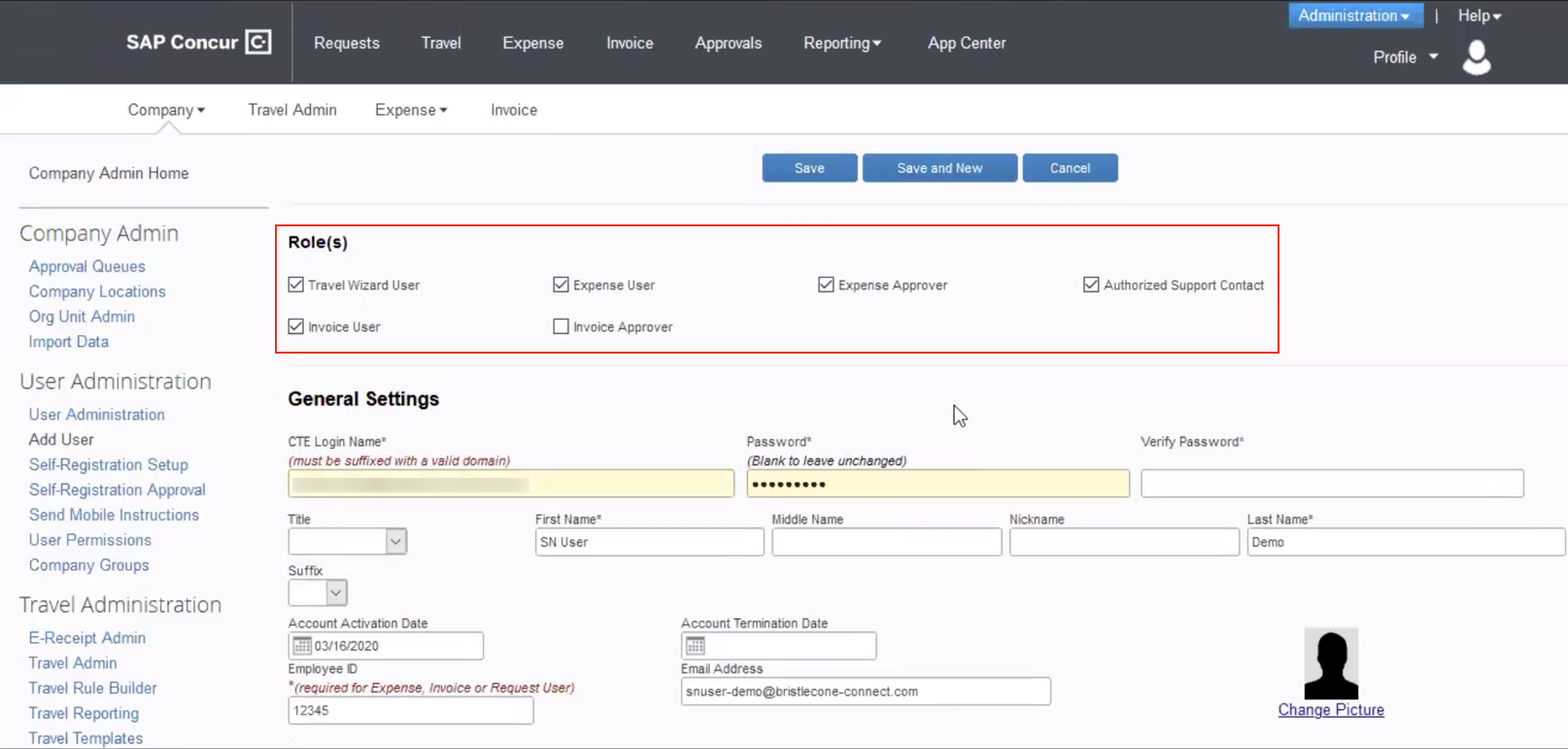 SAP Concur API user roles