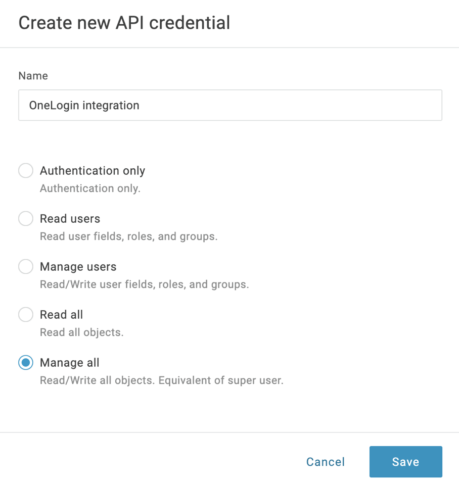 OneLogin credential.