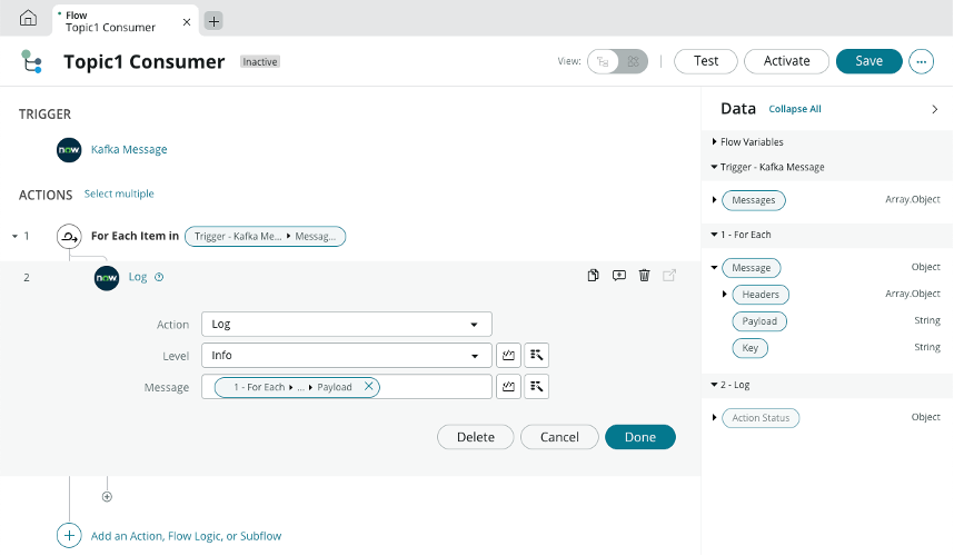 Topic1 Consumer flow trigger.