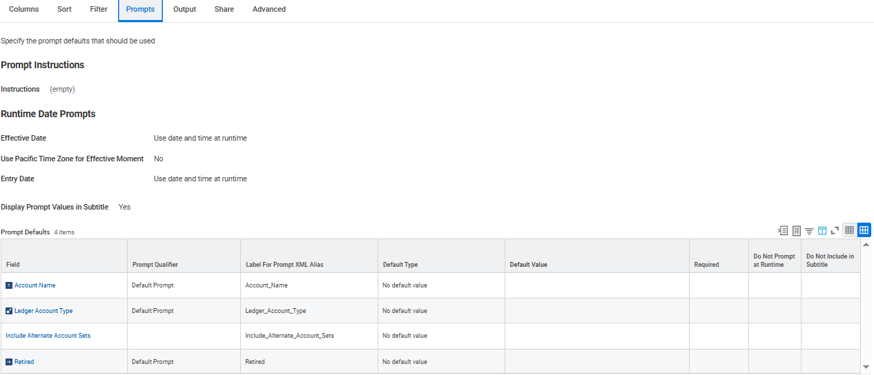 Verify the Label For Prompt XML Alias values.
